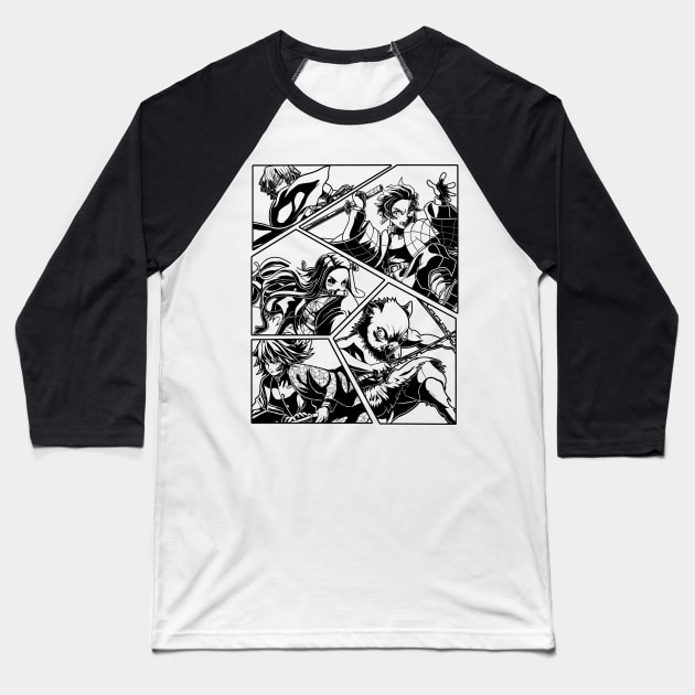 Demon Slayer Tanjiro Team Line Art Baseball T-Shirt by Paradox Studio